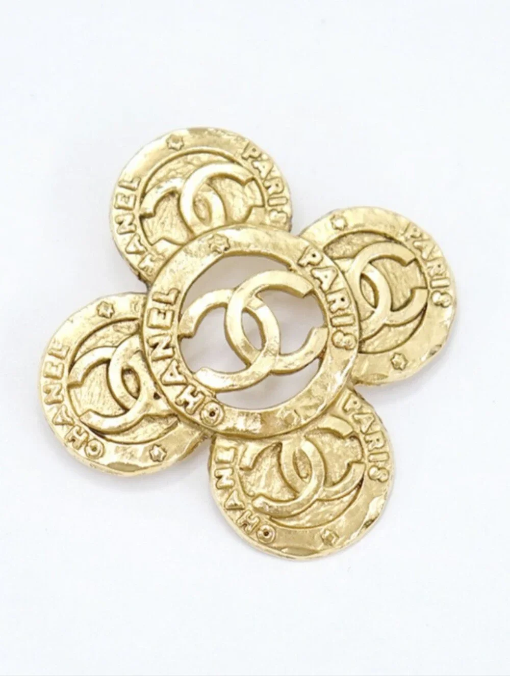Modern Lux Gold Floral Coin Logo Brooch - Not Chanel
